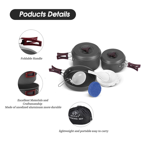 Juego de utensilios de cocina para acampar ultraligeros antiadherentes para automóviles