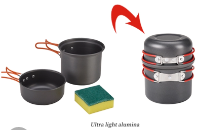 Juego de utensilios de cocina para acampar de dos tazas de aluminio para acampar