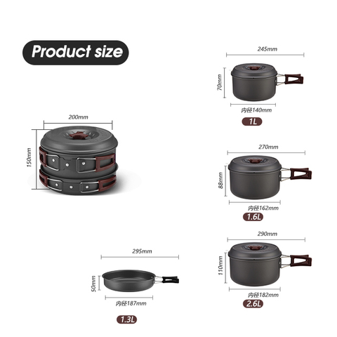 Juego de utensilios de cocina para acampar de 7 piezas de aluminio para automóvil